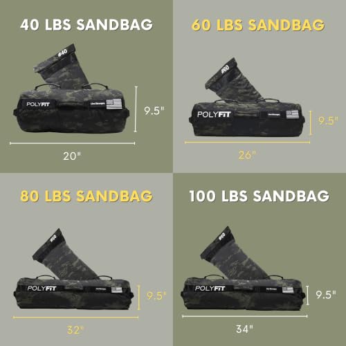 Polyfit Workout Sandbag Pro - Exact Sizing with Triple Closure Filler Bag - color: BLACK, size: 60 LB