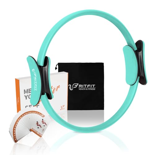 RitFit Pilates Ring 14 Inch Magic Fitness Circle for Inner Thigh Toning | Bonus Workout Guide & Storage Bag Included, Lightweight & Portable, Pilates Yoga Full Body Toning - style: Cyan