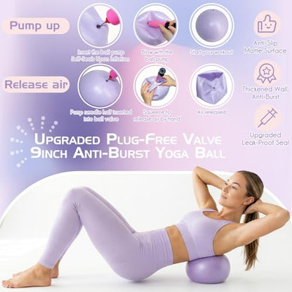 Pilates Ring Set: 35cm Magic Circle with Dual Padded Handles, Pilates Mini Ball, and Resistance Bands (15, 25, 35 lbs) for Strength, Flexibility, Stability, and Body Toning - color: Violet-13
