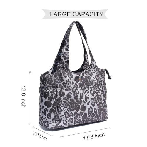 ESVAN Yoga Tote Bag Mat bag Women Shoulder Bags Carryall Tote for Travel Office Workout Gym Nurse Beach - color: Canvas Black Leopard Print