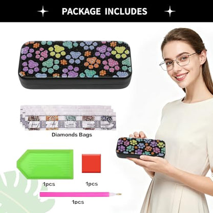 FlyingMage 5D Diamond Art Painting Kit for Adults Beginner, Small DIY Diamond Dots Gem Art Painting Mosaic Kits, Cute Hard Shell Sunglasses Eyeglasses Glasses Case for Women Teen, Cat Paw - color: Multicolor Paw