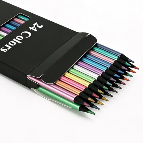 Aksipo 24 Metallic Colored Pencils, Art Supplies Coloring Pencils Set for Adults Artists Beginners, Soft Core with Vibrant Color, Ideal Gift for Drawing, Blending, Sketching, Shading - style: 24 Metallic Colored