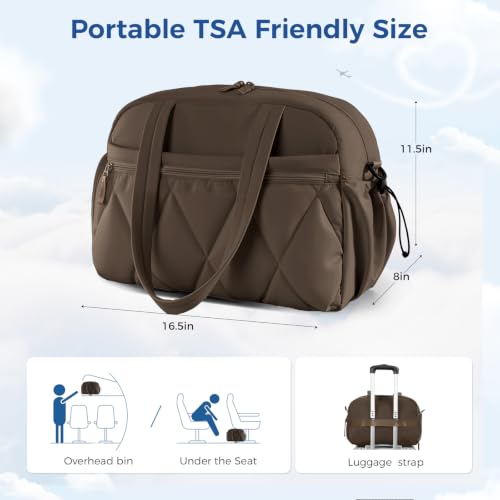 Women's Duffle Gym Bag, Carry-On Shoe Compartment for Weekender Overnight - color: Chocolate, size: Medium