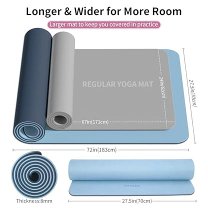 8mm Thick Yoga Mat Non Slip for Women Men - color: Blue-gray+Navy blue