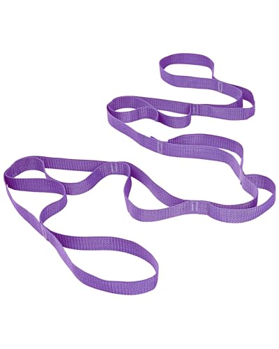 10 Loop Yoga Stretching Strap for Physical Therapy - Non-Elastic Exercise Band for Pilates, Yoga, Stretching for Women & Men - color: Purple