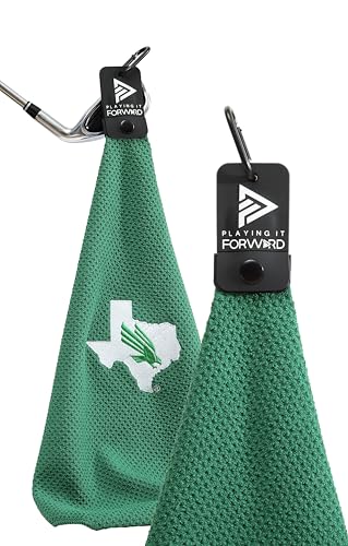 Magnetic Golf Towel North Texas University - Waffle Weave Microfiber Towel with Ultra Strong Magnet & Clip for Secure Hold on Golf Bags & Cart - Ideal for Clubs & Accessories by Playing It Forward - color: Mean Green