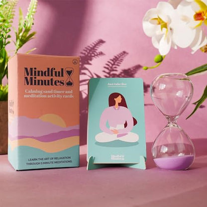 Gift Republic Mindful Minutes Meditation Cards and 5 Minute Sand Timer Calming Meditation Gift Mindfulness Self-Care Affirmation Anxiety Relief Gift