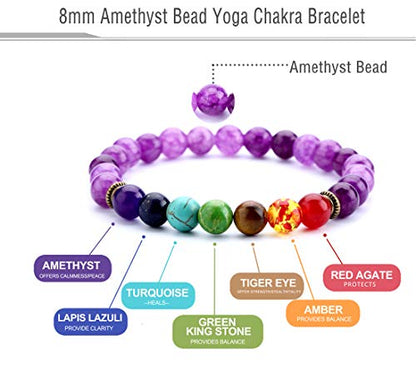 Men Women 8mm Lava Rock 7 Chakra Beads Chakra Bracelet - color: Amethyst Beads