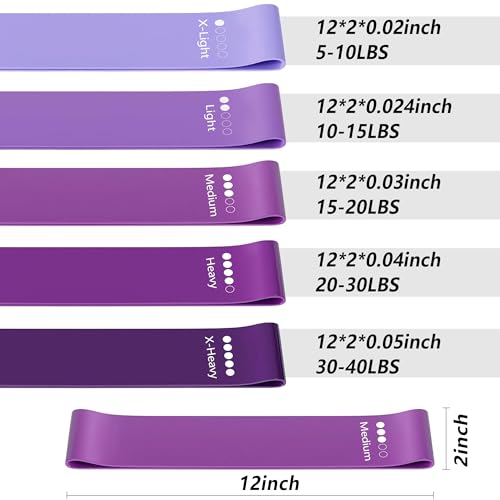 Resistance Bands for Working Out, Latex Exercise Bands Set of 5, Elastic Bands for Exercise with Workout Guide and Carry Bag, Fitness Bands for Strength Training, Yoga, Pilates, Home Workout - color: Purple [Set of 5]