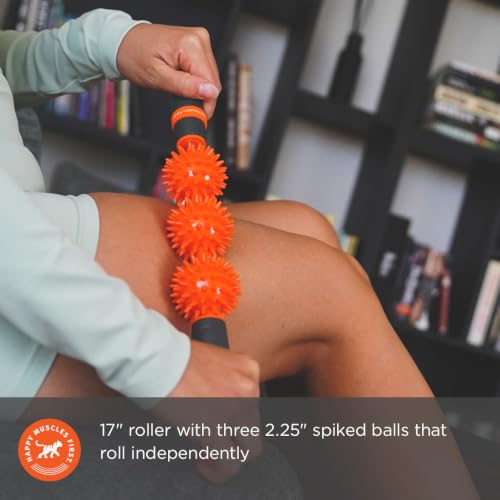 Tiger Tail Pressure Point Muscle Roller Massage Stick, The Spiky Roller, 17" Roller with Three 2.25" Independently Rolling Spiked Balls (Acupressure Roller)