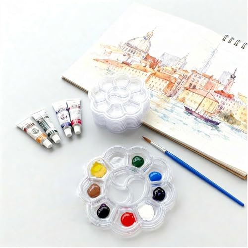 Paint Tray Palettes, 50 Pack, One Time Use Plastic, Transparent 5.9 Inch | Mini Watercolor Painting Palettes for Students, Kids, Paint Holder, DIY Craft Class, Paintings - color: Transparent