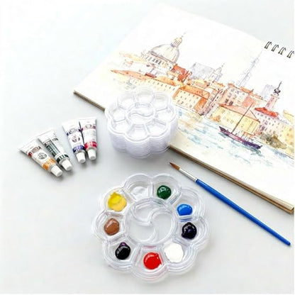 Paint Tray Palettes, 50 Pack, One Time Use Plastic, Transparent 5.9 Inch | Mini Watercolor Painting Palettes for Students, Kids, Paint Holder, DIY Craft Class, Paintings - color: Transparent