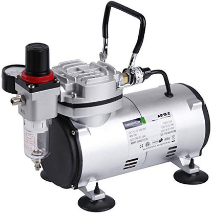 TIMBERTECH Airbrush Compressor AS18-2, Basic Mini Compressor, 4 Bar/Auto Stop for Hobby Paint Body Tattoo Cake Decoration Model Painting Automotive Graphic Make-up