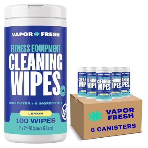 Vapor Fresh Fitness Equipment Cleaning Wipes, Lemon, 100ct, 6 Canisters | Gym wipes, Free of quats, Home gym equipment wipes, For treadmills weights benches and more - size: 100 Count (Pack of 6)