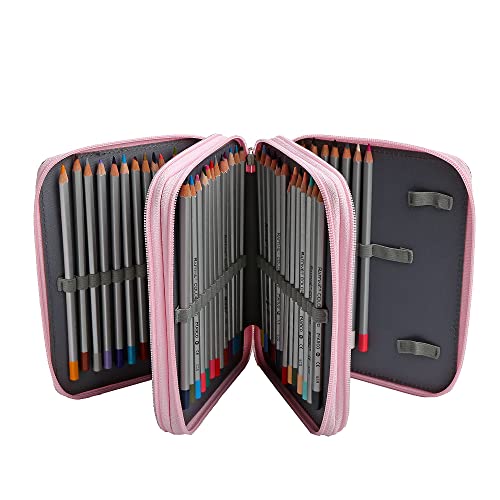 72 Slots Pencil Case Organizer w/Removal Handle Strap | 3-Layer Zipped Pencils Box Large for Colored Pencils Watercolor Pencils for Office and Travel for Artist - color: Pink Rose