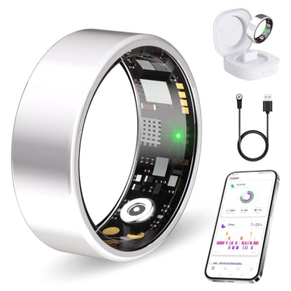 Smart Ring No Subscription, Health Tracker Ring for Women (Silver, 9#) | Tracker Sleep, Blood Oxygen, Heart Rate, SpO2, HRV Stress, Step Counter, IP68 Waterproof, Compatible with iOS & Android - color: Silver, size: 9#