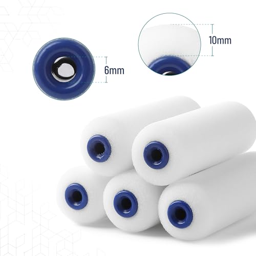 Bates- 4 Inch Foam Paint Roller Set, 15 pcs, Small Paint Roller Kit, 1x Black Plastic Paint Tray, 3X Transparent Tray Liners, 1x Roller Frame & 10x White Foam Covers