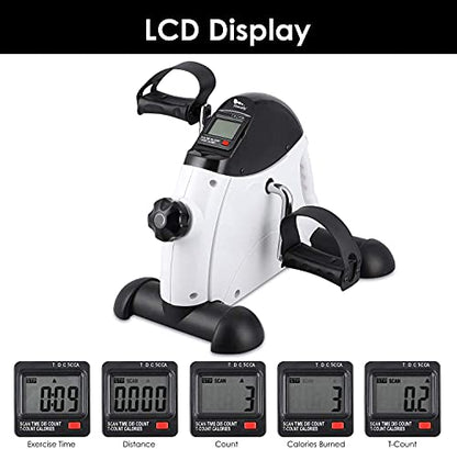 Mini Exercise Bike, himaly Under Desk Bike Pedal Exerciser Portable Foot Cycle Arm & Leg Peddler Machine with LCD Screen Displays - color: White
