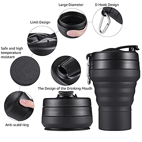 Collapsible Cup for Traveling, 20 OZ 600ml Large Silicone Folding Camping Mug, Leak Proof BPA Free Portable Reusable Bottle for Coffee, Tea, Water, Camping, Hiking, Outdoor (Black) - size: 20 Ounces