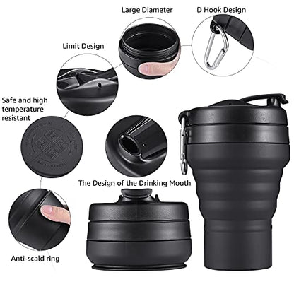 Collapsible Cup for Traveling, 20 OZ 600ml Large Silicone Folding Camping Mug, Leak Proof BPA Free Portable Reusable Bottle for Coffee, Tea, Water, Camping, Hiking, Outdoor (Black) - size: 20 Ounces