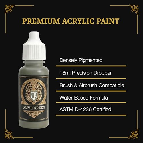 Ludus Bellum Miniature Paint Olive Green Color 18ml Dropper Bottle, Professional Acrylic Paint for Miniatures & Models, Provides Quality Acrylic Tones and Shades for Warhammer 40K D&D Figures - color: Olive Green