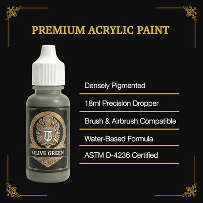 Ludus Bellum Miniature Paint Olive Green Color 18ml Dropper Bottle, Professional Acrylic Paint for Miniatures & Models, Provides Quality Acrylic Tones and Shades for Warhammer 40K D&D Figures - color: Olive Green