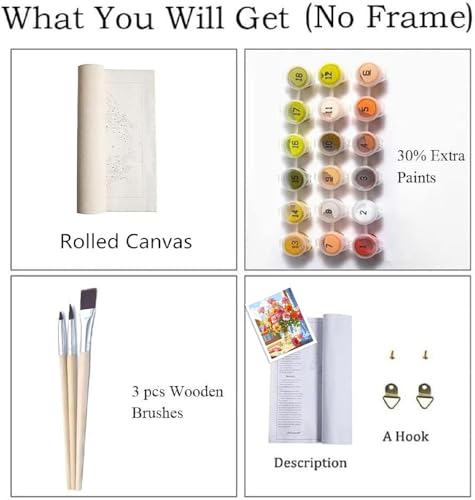ZRIZQ Paint by Numbers Kit for Adults Beginner,Flowers 16x20 | Full set with wooden brushes,rolled canvas,rich paints.Calming activity.Beginner friendly.Just open and paint. - color: 16"X20"Rolled Canvas-Flowers 9