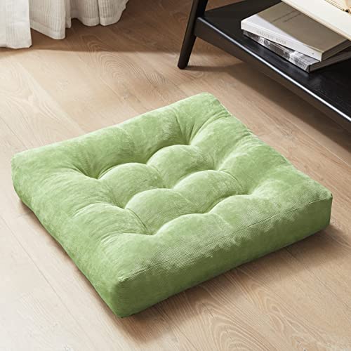 Large Floor Pillows for Adults, Square Meditation Cushion, 22 Inch Green | Reading nook & office use, Tatami seating, Breathable corduroy cover, 3.5 in thick, Shredded memory foam fill, Yoga pad - color: Square | Green | 1 Pack, size: 1 Pack