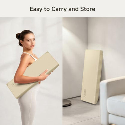 PAIDU Foldable Yoga Mat 10mm Thick, 75"x26" Non-Slip Fitness Exercise Mat - color: Beige