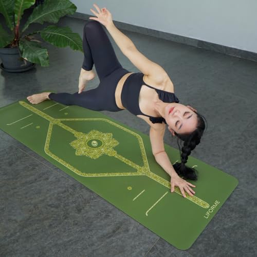 Liforme Printed Yoga Mat - Patented Alignment Design, Ultimate Grip - color: Paisley - Olive
