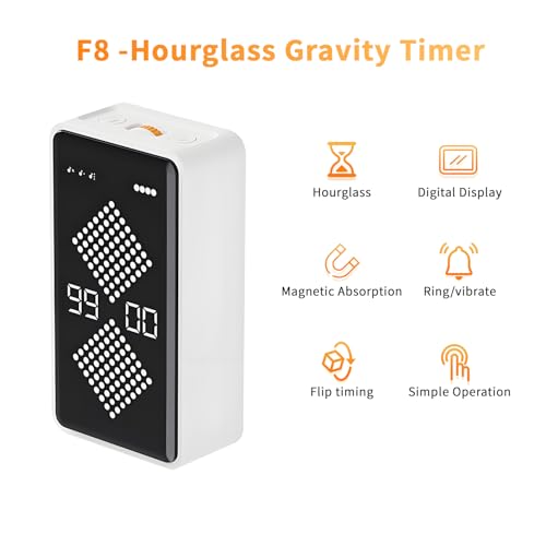 Qumox F8 Hourglass Gravity Timer – Digital Flip Countdown & Count-Up Timer with LED Display, Magnetic Absorption, Silent Operation, Rechargeable, for Study, Cooking, and Work (1–99 Minutes)