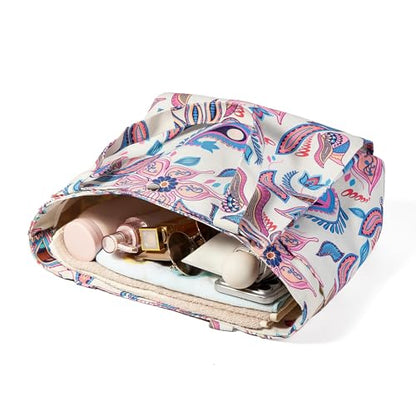 Floral Paisley Pattern Yoga Bag, Canvas Tote with Blue and Pink Design, Spacious Carrier for Yoga Mat and Accessories - color: White