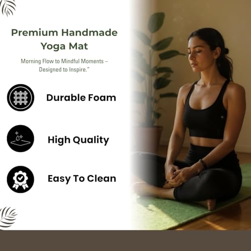 Indian Handmade100 % Organic Anti Skid Multi Colour Cotton Yoga Mat - Eco-Friendly Hand-Woven Rug - Non-Slip & Thick (24”x72”x5mm) for Hot yoga & Everyday Fitness at Home - Comfortable & Foldable Extra-Long Mat - color: Green
