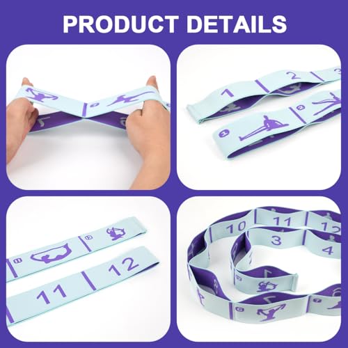 Elastic Yoga Stretching Strap with Loops, CEILIWEN Stretch Straps for Physical Therapy, Pilates Stretch Band, Elastic Exercise Bands, Leg Stretching Strap, Stretch Resistance Bands for Exercise - color: 12 Loops - 2 PCS