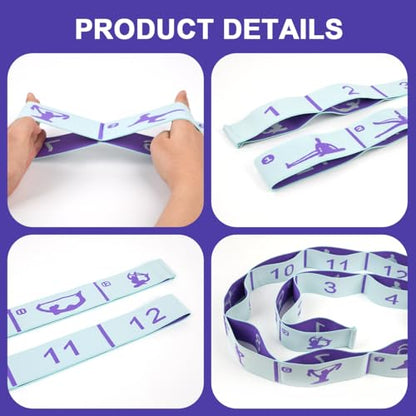 Elastic Yoga Stretching Strap with Loops, CEILIWEN Stretch Straps for Physical Therapy, Pilates Stretch Band, Elastic Exercise Bands, Leg Stretching Strap, Stretch Resistance Bands for Exercise - color: 12 Loops - 2 PCS