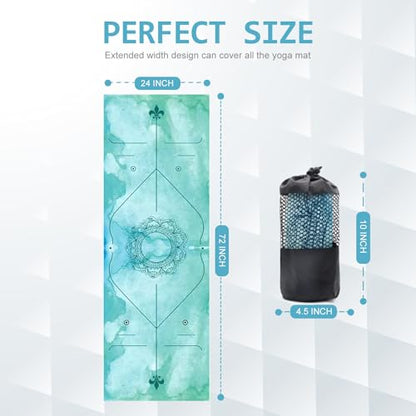 Eunzel Yoga Towel,Hot Yoga Mat Towel - Sweat Absorbent Non-Slip for Hot Yoga, Pilates and Workout 24" x72(Water Blue)