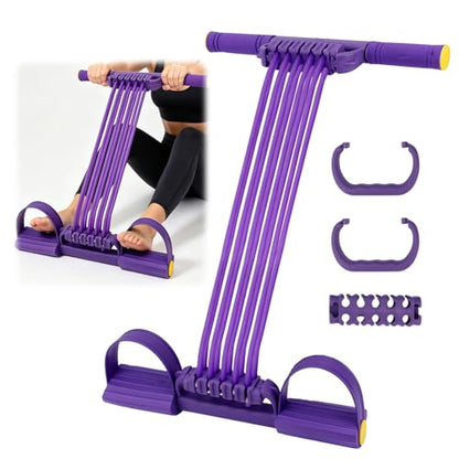 2026 Upgrade Detachable Pedal Resistance Band with Handle, 10 Tube Sit Up Pull Rope 3-in-1 Versatile Exercise Bands for Foot Pedal Pull, Chest Expand & Back Stretch (Purple)