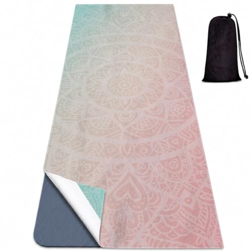 Yoga Mat Towel, Hot Yoga Non Slip with 4 Corner Pockets, 74 x 26 in - color: Pink Flower-01, size: Large
