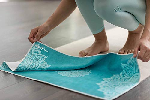 yogadesignlab | THE Hand Towel | Premium Non Slip Hand Towel | Designed in Bali | Colorful Eco Printed + Quick Dry + Soft | Hot Yoga, Bikram, Ashtanga, Sport, Barre, Travel (Mandala Turquoise) - color: Mandala Turquoise
