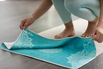 yogadesignlab | THE Hand Towel | Premium Non Slip Hand Towel | Designed in Bali | Colorful Eco Printed + Quick Dry + Soft | Hot Yoga, Bikram, Ashtanga, Sport, Barre, Travel (Mandala Turquoise) - color: Mandala Turquoise