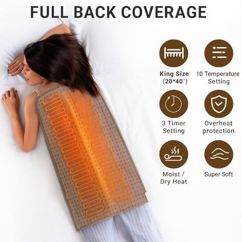 Extra Large Heating Pad -20x40 Inches Electric Heat Pad for Back Pain Relief with 10 Temperature Settings and 3 Timer Auto Shut Off, Gifts for Mom - size: 20x40 Inch Gray