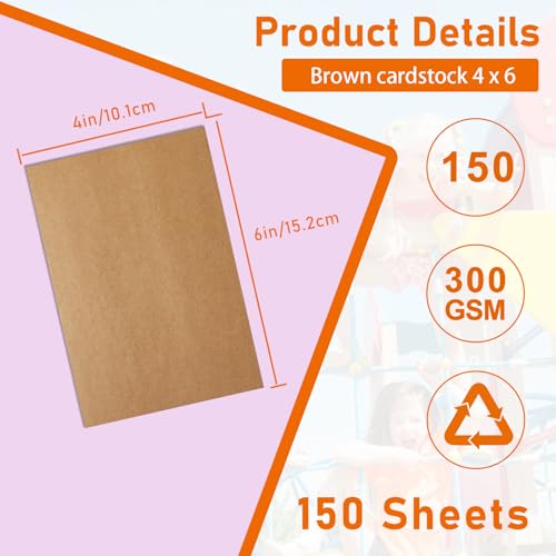Guakicae 150 Sheets Brown Flat Cardstock 4 x 6 Kraft Paper 110lb | Heavyweight Craft Paper Card Stock for DIY Card Making, Wedding Invitations, Greeting Cards, Stationery - color: Brown, size: 4x6-150pcs