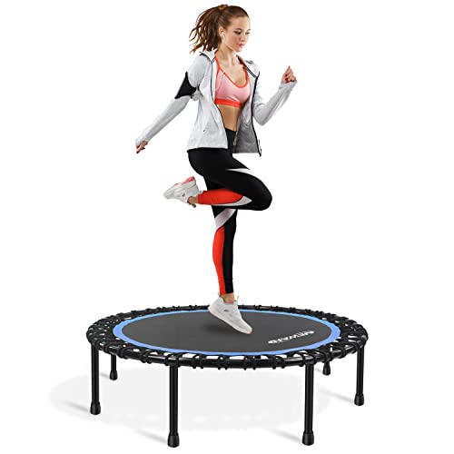 Newan 40"-48" Silent Mini Trampoline Fitness Trampoline Bungee Rebounder Jumping Cardio Trainer Workout for Adults-Max Limit 330lbs - color: 48" Round Blue (NO Handle)