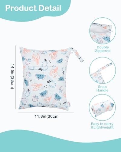 ALVA ALVABABY 2pcs Waterproof Wet Dry Bags,Reusable with Two Zippered Pockets,Baby Cloth Diaper,Travel,Beach,Pool,Daycare,Soiled Baby Items,Yoga Gym Bag,Swimsuits or Wet Clothes 2LW04 - color: Moon and fruits