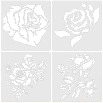 Rose Flower Stencil Set,5.9x5.9 Inch Reusable Flower Stencils Painting Crafts Templates for DIY Art Scrapbook Drawing Stencil for Painting on Wood, Wall, Furniture(4PCS)