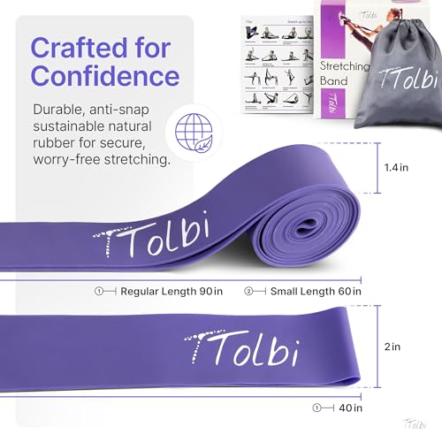2-Pack Ballet Stretch Bands with Foot Mini Loop, Natural Rubber Dance Bands | Splits and flexibility training for kids, teens and adult dancers, gymnasts and cheerleaders, beginner guide and travel bag - color: Pulse Purple Small