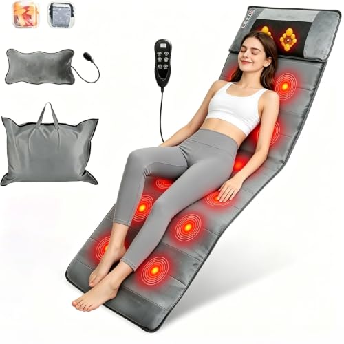 Full Body Massage Mat with Heat, Gifts for Mother Mom, Vibration Massage Pad for Bed, 10 Vibration Motors 3 Timers, Back Mattress Chair Pad with Neck Massager Lumbar Pillow - size: 68.9x14.57x8.57in