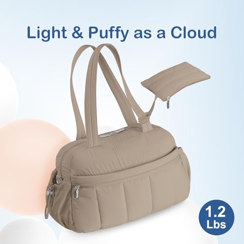 TOPDesign Travel Duffel Bag for Women, Puffer Gym Bag Sports Tote with Wet Pocket, Carry On Weekender with Luggage Sleeve (Camel) - color: Camel