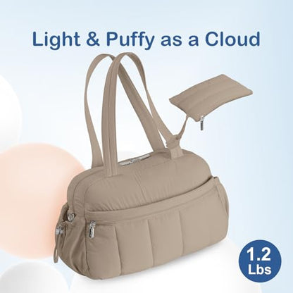 TOPDesign Travel Duffel Bag for Women, Puffer Gym Bag Sports Tote with Wet Pocket, Carry On Weekender with Luggage Sleeve (Camel) - color: Camel