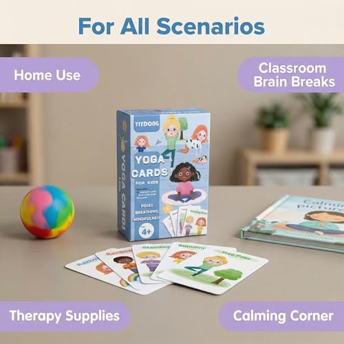 Yoga Cards for Kids - 75 Yoga Meditation Mindfulness Cards for Beginners, Mindful Sensory Play Activities, Exercise Flashcards, Self Regulation Classroom Therapy Suppliesv Autism Special Needs